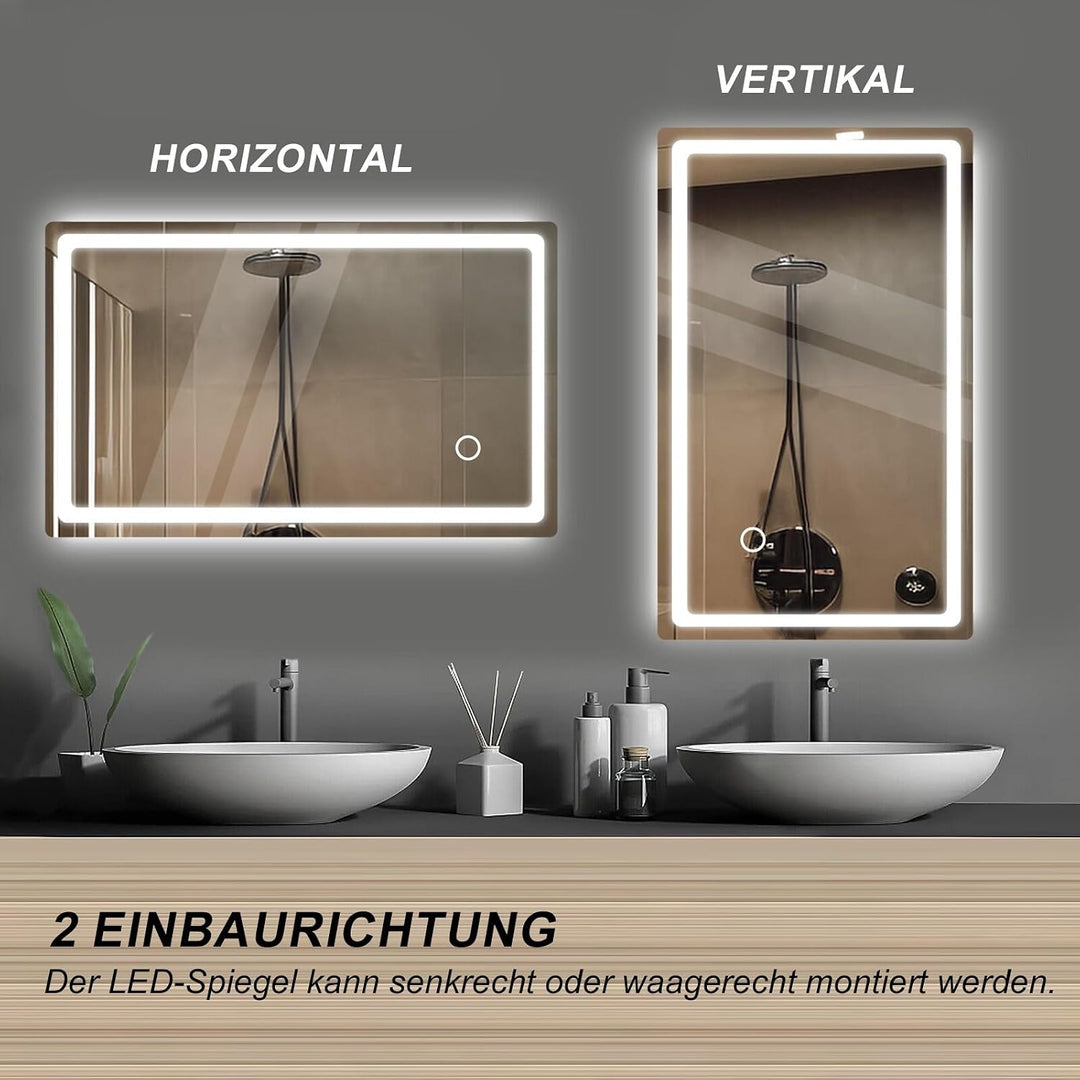 Badspiegel mit Beleuchtung, 50x70cm LED Badezimmerspiegel mit Stecker, Spiegel mit Licht für das Bad