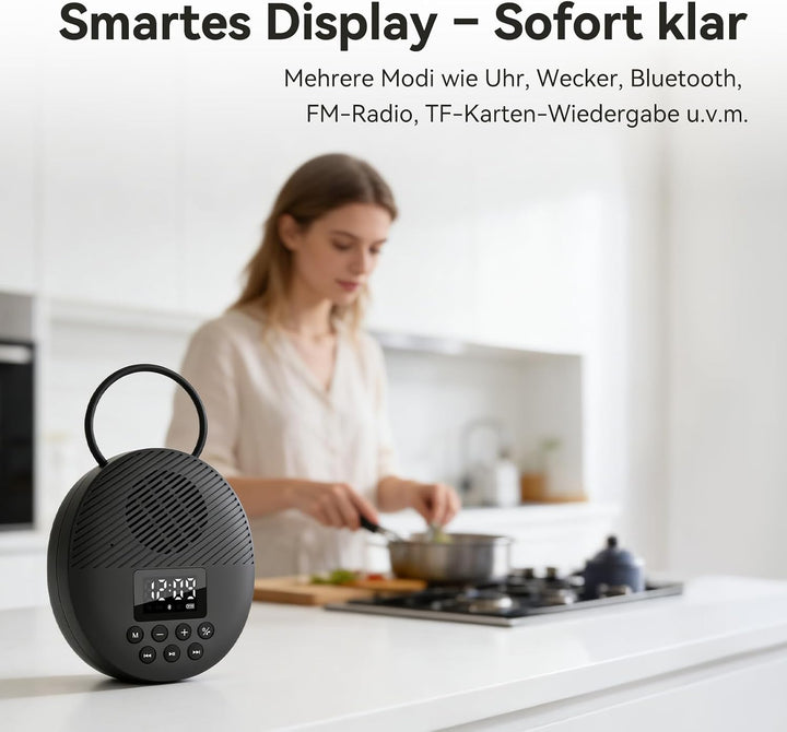 AGPTEK Bluetooth Lautsprecher Tragbare Mini Musikbox Bluetooth 5.4 mit LED Anzeige, FM-Radio & Wecke