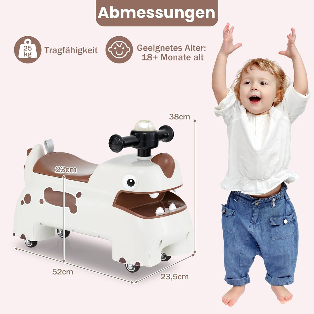 DREAMADE Rutschauto, Dinosaurier Rutschfahrzeug mit Hupe, Musik, Lichtern, Stauraum unter dem Sitz &