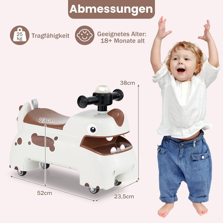 DREAMADE Rutschauto, Dinosaurier Rutschfahrzeug mit Hupe, Musik, Lichtern, Stauraum unter dem Sitz &
