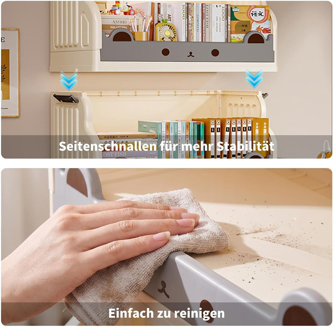Mobiles Bücherregal Kinder mit Rollen 4 Ebenen Faltbar | Kinderregal Bücherwagen Spielzeug Regal Kin