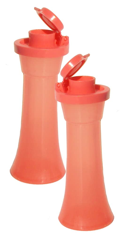 Tupperware Salz- und Pfefferstreuer, Korallenfarbe, Mini-Sanduhr-Design, 10,2 cm hoch, Kunststoff, D