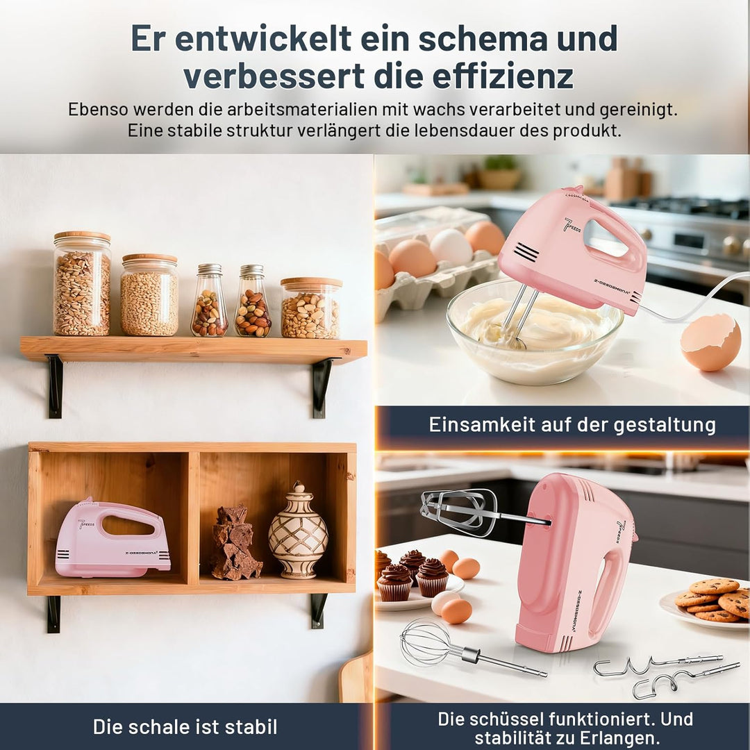 Elektrischer Handmixer, Kleine Lebensmittelmischer 7 Geschwindigkeiten Handmischer, 304 * (2 * Beate