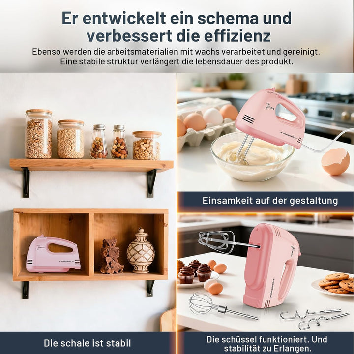 Elektrischer Handmixer, Kleine Lebensmittelmischer 7 Geschwindigkeiten Handmischer, 304 * (2 * Beate