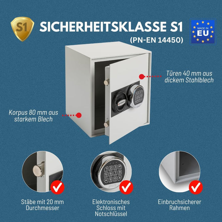 Konsmetall - Tresor für Zuhause Kolibri 2.0 34 S1, Safe Tresor Elektronisch, Möbeltresor 33,7 x 29,8