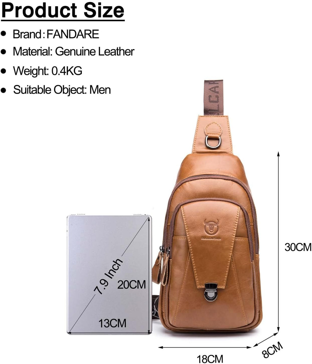 FANDARE Retro Brusttasche Leder Schultertasche Herren Sling Bag Geschäft Chest Bag Wasserdicht Umhän