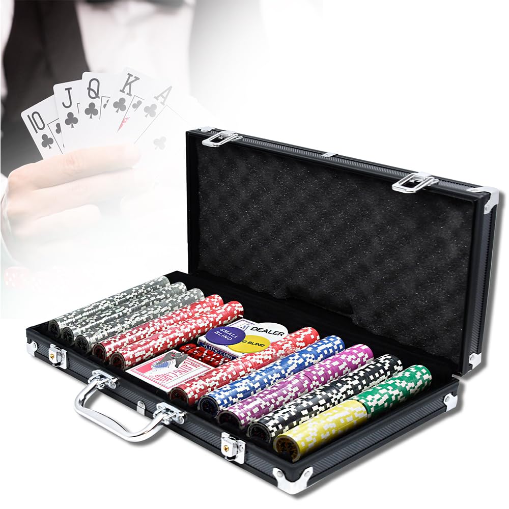 Pokerkoffer Set 500 Chips Pokerset mit 2 Pokerdecks, 5 Würfeln & Dealer-Buttons im Aluminiumkoffer (