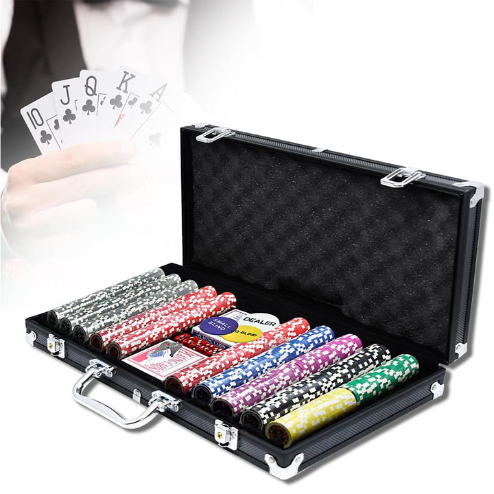 Pokerkoffer Set 500 Chips Pokerset mit 2 Pokerdecks, 5 Würfeln & Dealer-Buttons im Aluminiumkoffer (
