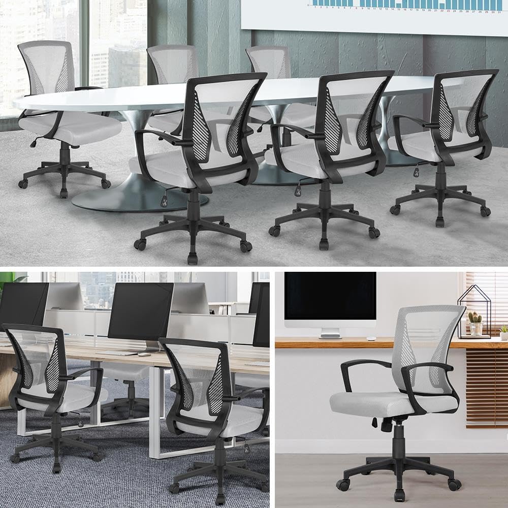 Yaheetech Bürostuhl Ergonomisch, Schreibtischstuhl mit Netzbespannung, Arbeitsstuhl mit Armlehnen, C