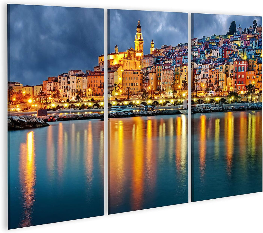 islandburner Bild auf Leinwand Provence Dorf Menton Nach Sonnenuntergang Bilder Wandbilder Poster Le