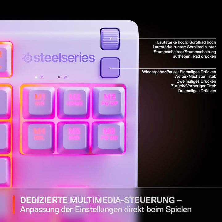 SteelSeries Apex 3 TKL Lavendel RGB Gaming-Tastatur – Kompakter Tenkeyless-Formfaktor – 8-Zonen-RGB-