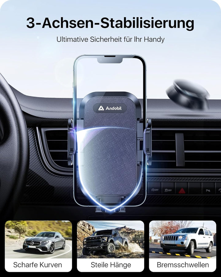andobil Handyhalterung Auto [2025 Neueste Saugnapf] 3 in 1 Saugnapf & Lüftung Halter Universale KFZ