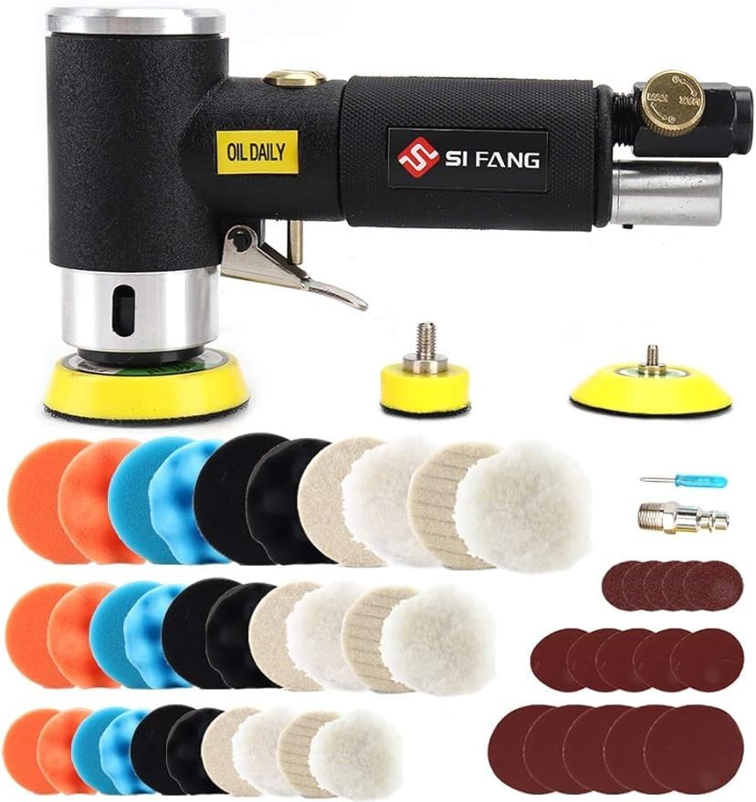SI FANG 25/50/75mm Mini Poliermaschine Druckluft Exzenterschleifer, Mit 60tlg Mix Grit Schleifpapier