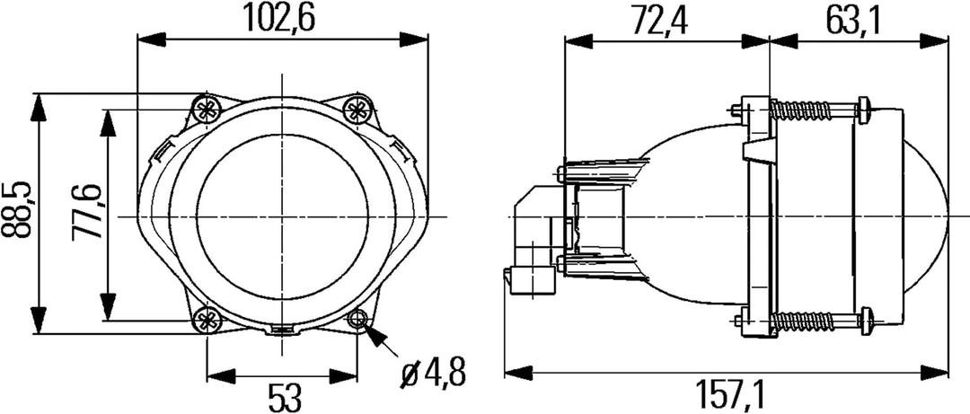 HELLA - Halogen/DE-Hauptscheinwerfer - Modul 60 - 12/24V - rund - Einbau - Stecker: Flachstecker - r