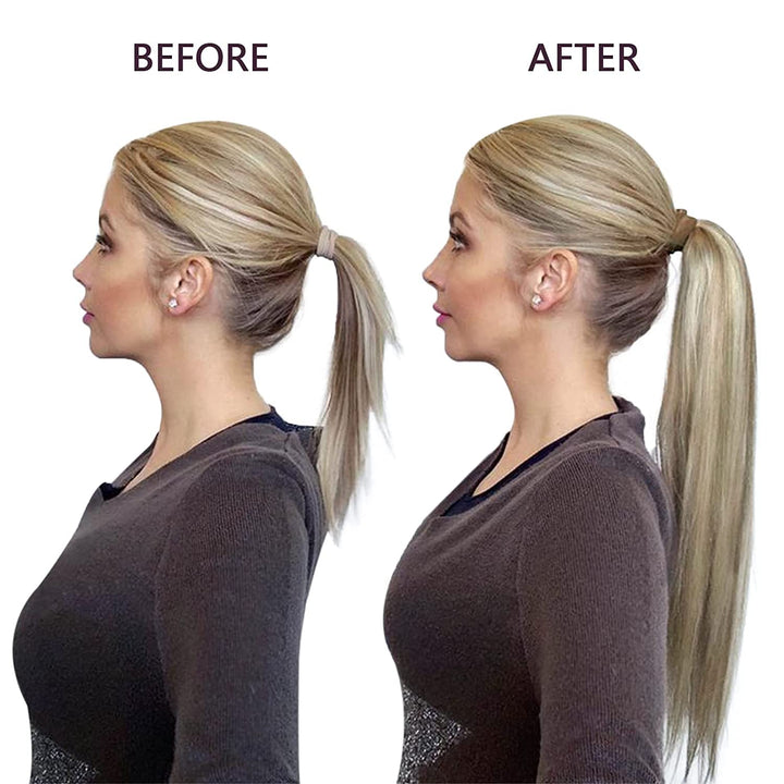 RUNATURE Ponytail Echthaar Blond Highlight 30cm Natürliche Clip in Extensions Echthaar Zopf Blond Un