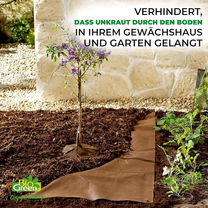Bio Green Unkrautvlies 30m² Gartenvlies zur Beetabdeckung gegen Unkraut, Bio-Mulchvlies, wasserdurch
