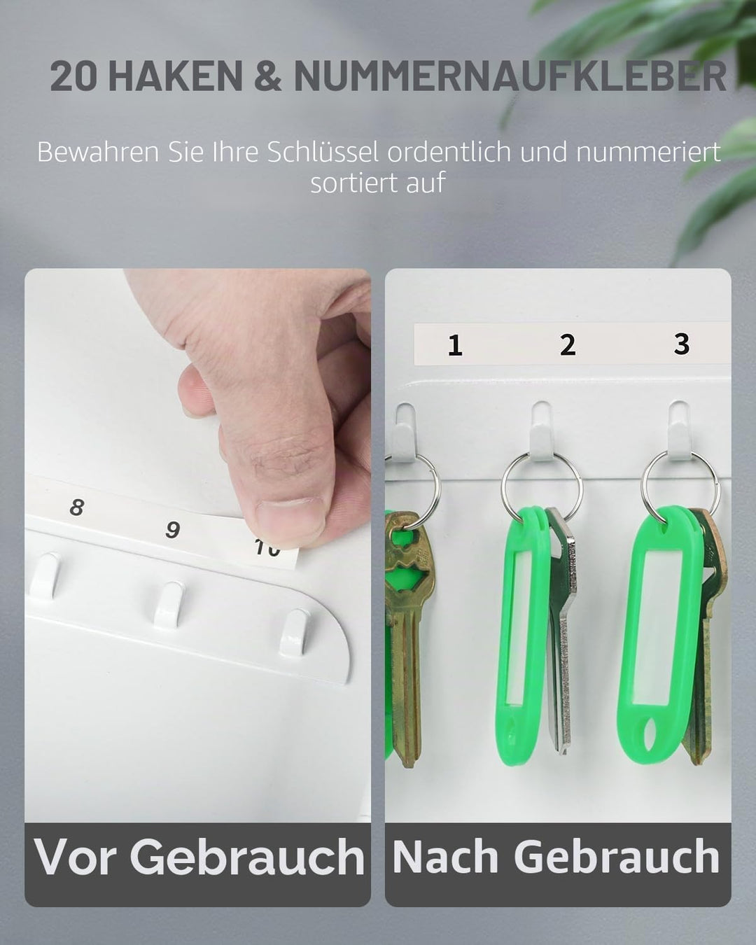 Uniclife Schlüsselschrank mit 20 Positionen, mit Schlüsselschloss, Wandmontage, weiss, Sicherheits-A
