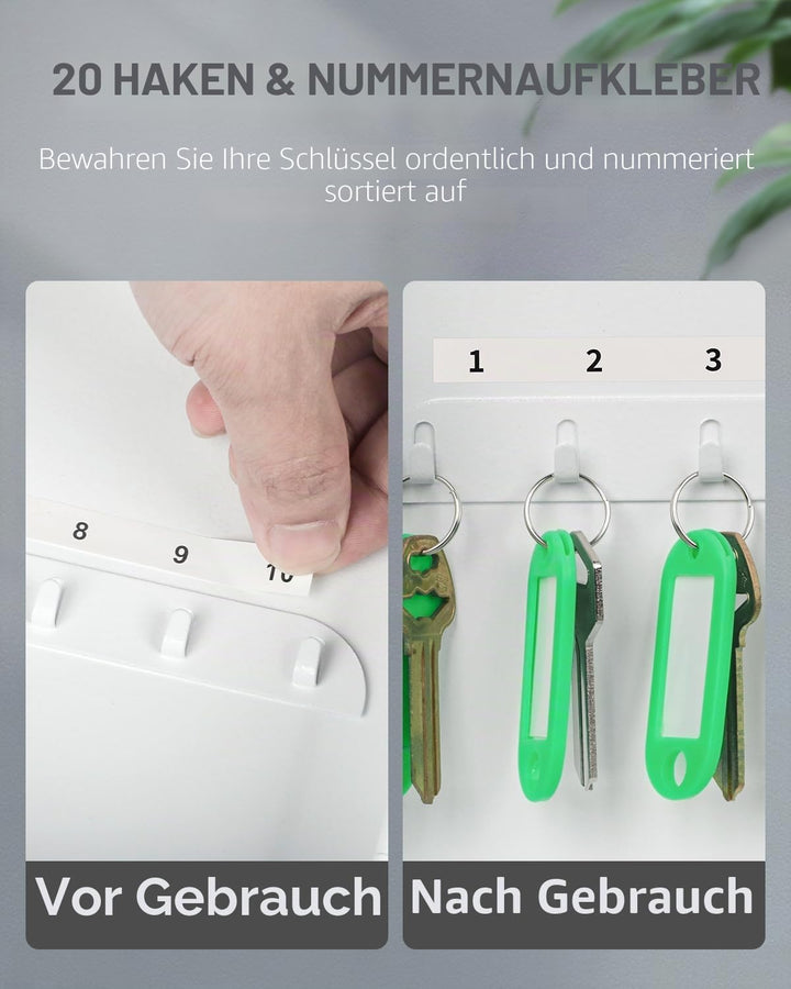 Uniclife Schlüsselschrank mit 20 Positionen, mit Schlüsselschloss, Wandmontage, weiss, Sicherheits-A