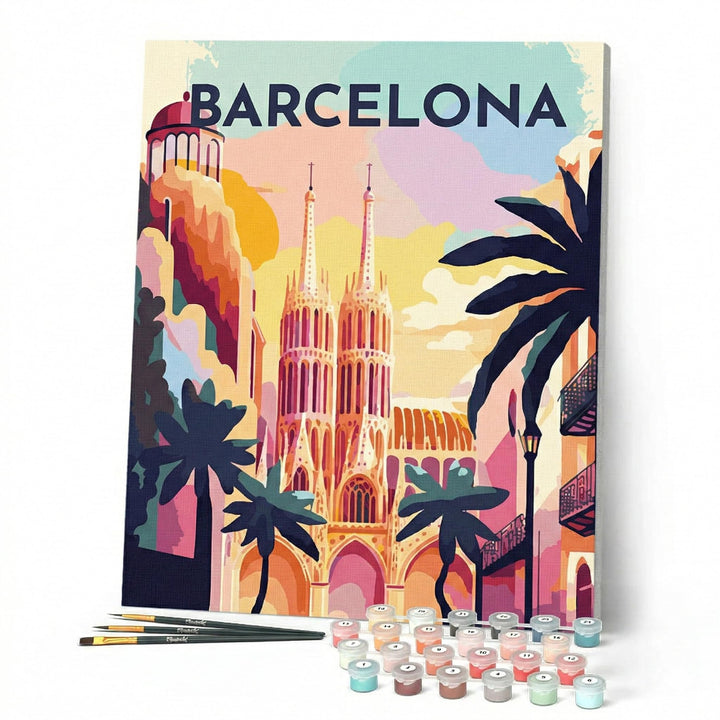 Figured'Art Malen Nach Zahlen Erwachsene Mit Rahmen Reiseplakat Barcelona - Paint by Numbers Basteln
