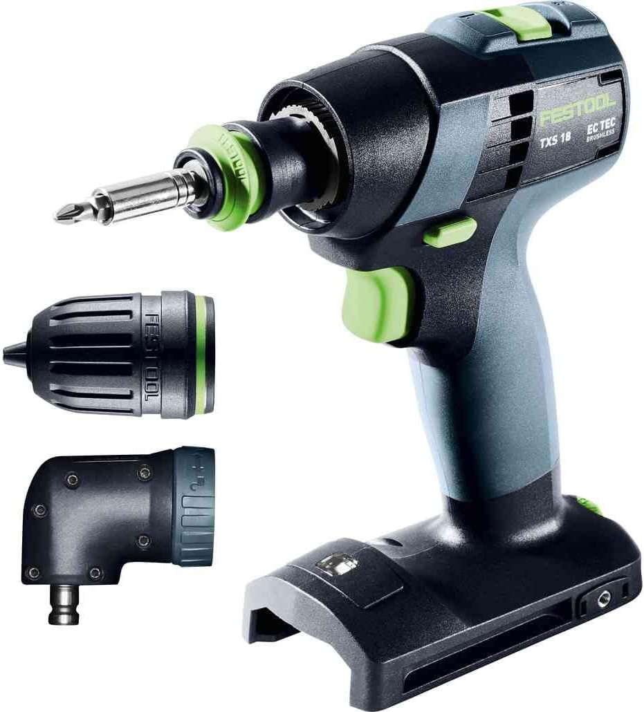 Festool – Akku-Bohrschrauber TXS 18-Basic-Set inkl. Magnet-Bithalter + Werkzeugfutter + Winkelvorsat