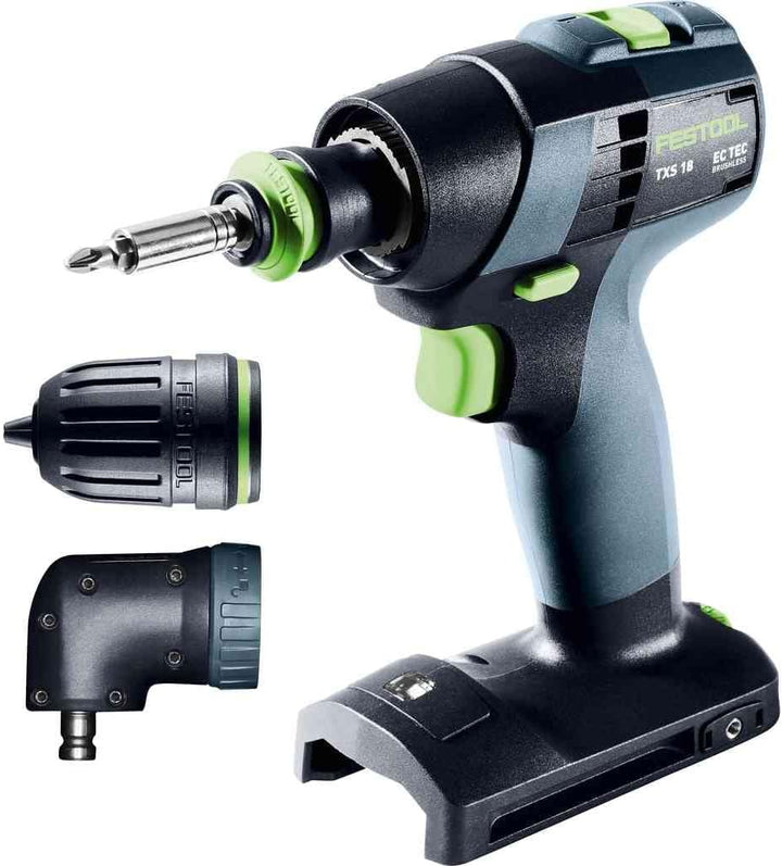 Festool – Akku-Bohrschrauber TXS 18-Basic-Set inkl. Magnet-Bithalter + Werkzeugfutter + Winkelvorsat