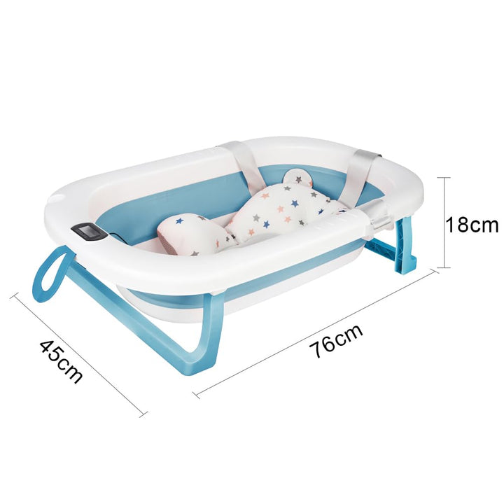 Flexible Babybadewanne mit Temperaturanzeige, Duschkissen, Duschstecker, rutschfeste Füsse, faltbare