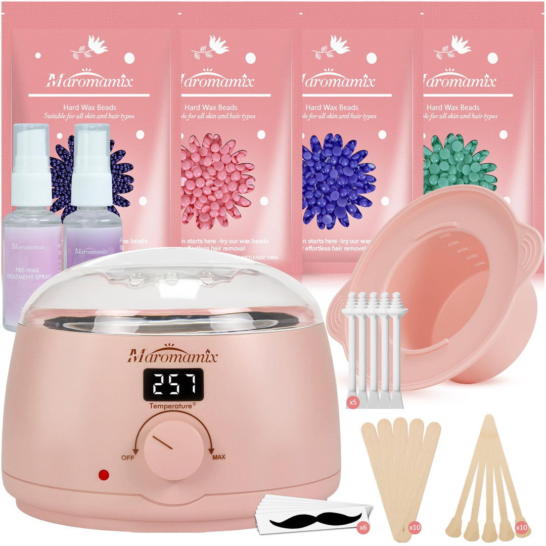 Waxing Kit - Digital Wax Warmer Machine for Hair Removal with 4 Packs of Hard Wax Beads &amp; Silicone P