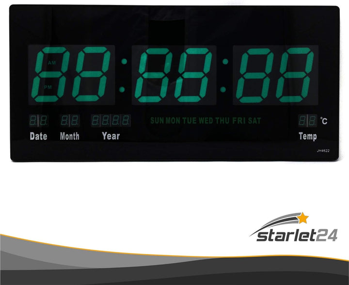 Starlet24 LED Wanduhr mit Datums- und Temperaturanzeige grosse LED-Anzeige 45x22cm (JH4622) Grün, 45
