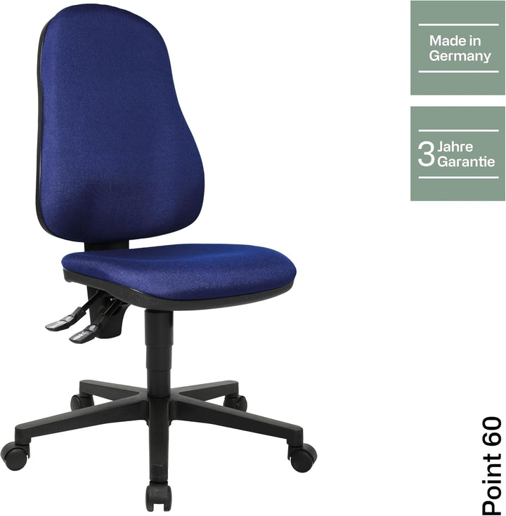 Topstar Point 60, Bürostuhl, Schreibtischstuhl, Stoff, blau, 54 x 47 x 109 cm, Blau
