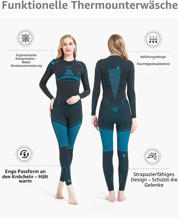 NOOYME Thermounterwäsche Damen Atmungsaktiv und Thermowäsche Set Funktionswäsche Damen Anti-bakterie