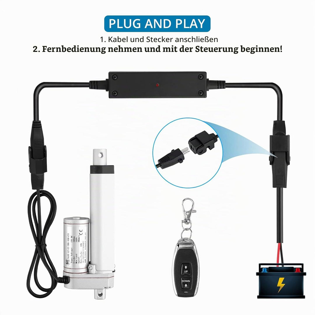 Linear Actuator DC 12V 750N 100mm + Drahtlose Fernbedienung Kit, Linearantrieb Motor Linearmotor Ver