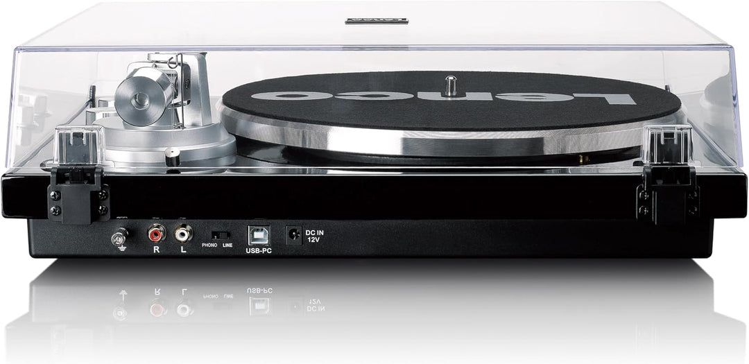 Lenco LBT-215BK - Plattenspieler mit Bluetooth® und einem Metall-Plattenteller, Tonarm und Gegengewi