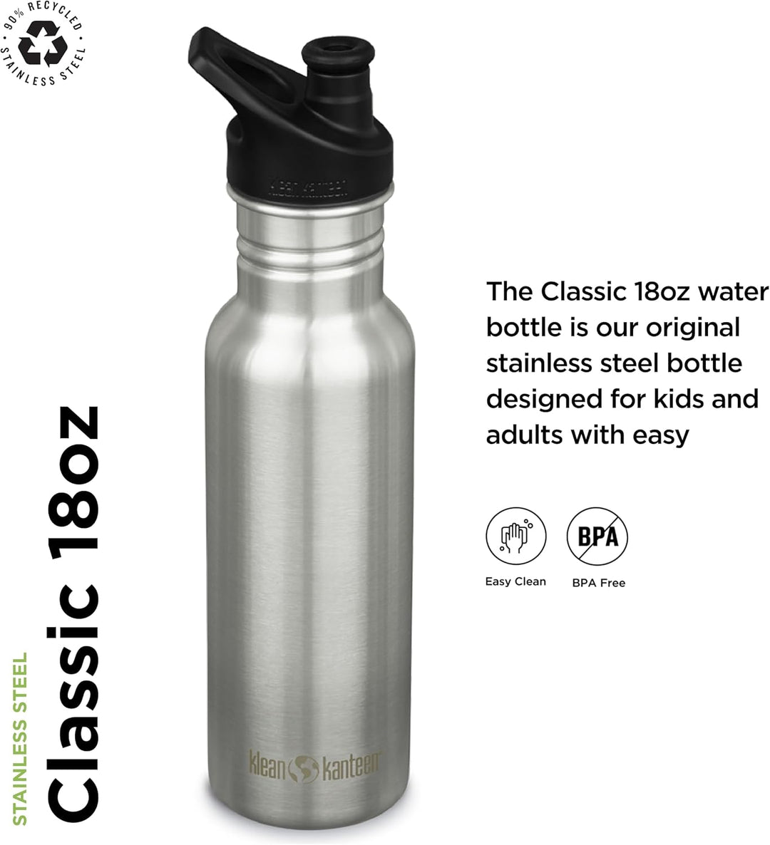Klean Kanteen Unisex – Erwachsene Klean Kanteen-1008431 Flasche, Brushed Stainless, One Size , Edels