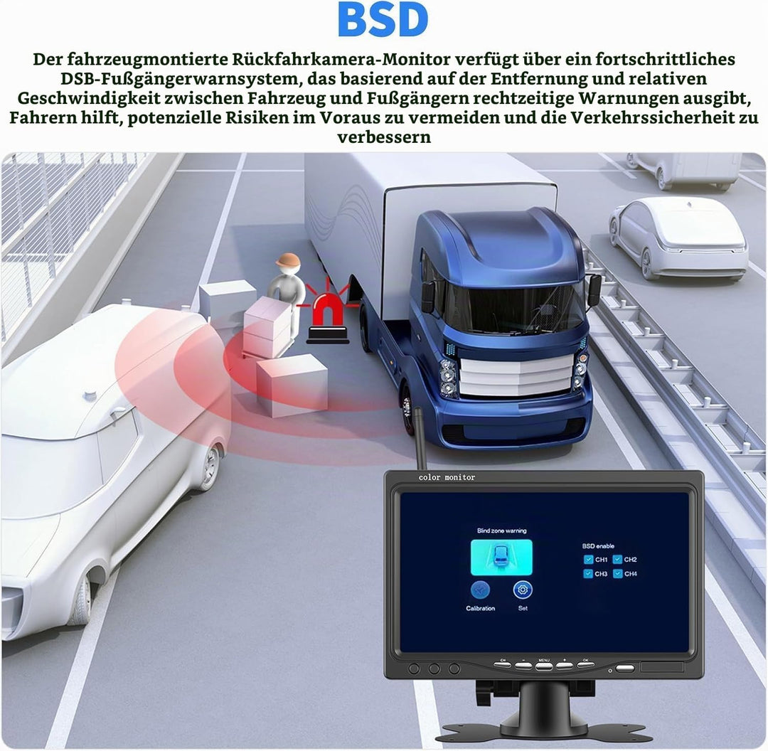 1080P Kabelloses Rückfahrkamerasystem für Wohnmobile, 7-Zoll-Rückfahrkameramonitor für 4 Kanäle mit
