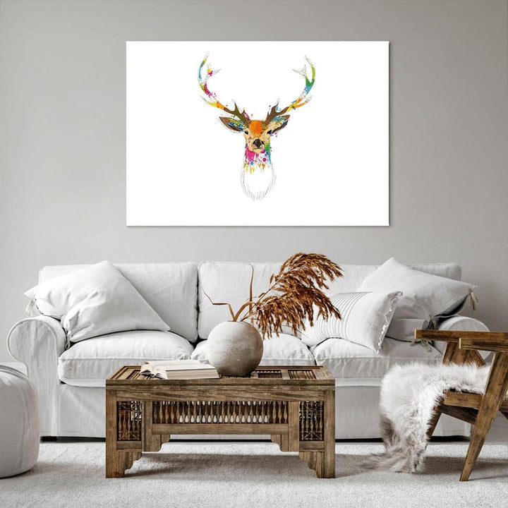 Bilder auf Leinwand 100x70cm Leinwandbild Deer fantasie Graffiti Grafik Gross Wanddeko Bild Schlafzi