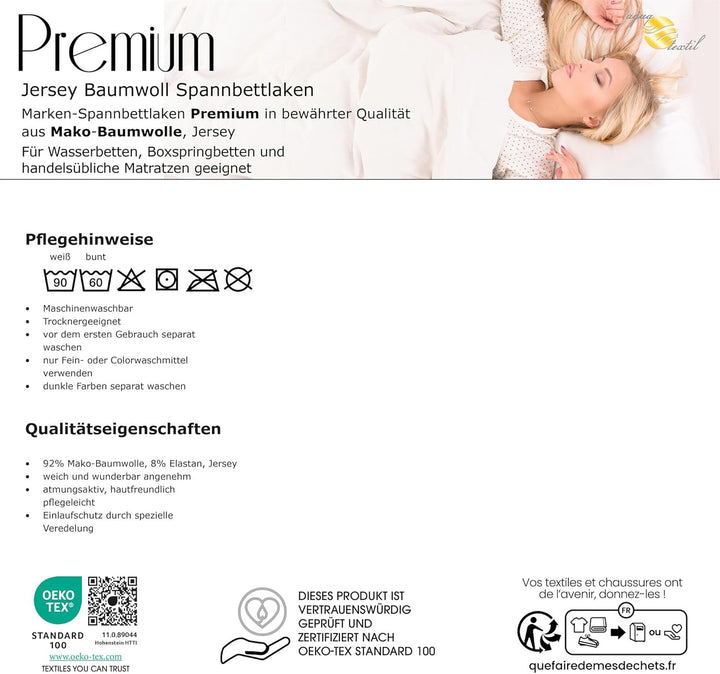 aqua-textil Premium Spannbettlaken 180x200-200x220 cm Silber grau Baumwolle Bettlaken Betttuch Elast