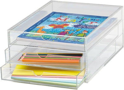 MAUL Schubladenbox A4 aus Acryl | Schreibtisch Organizer mit 3 Fächern zur Aufbewahrung von Papier,