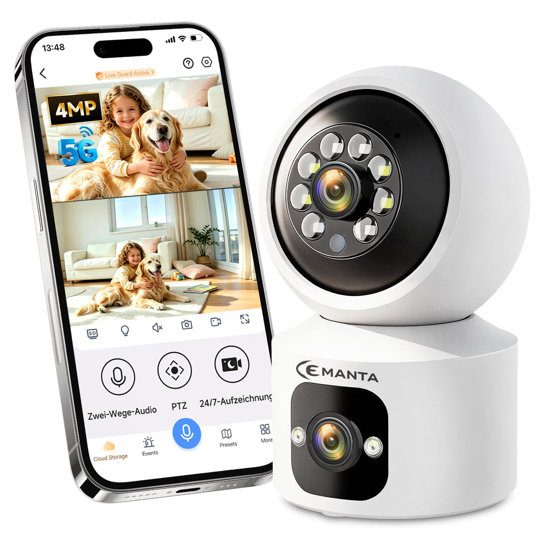 4MP Überwachungskamera für den Innenbereich, Kein Abonnement, 2,4/5GHz WLAN, 360° PTZ, Zwei-Wege-Aud