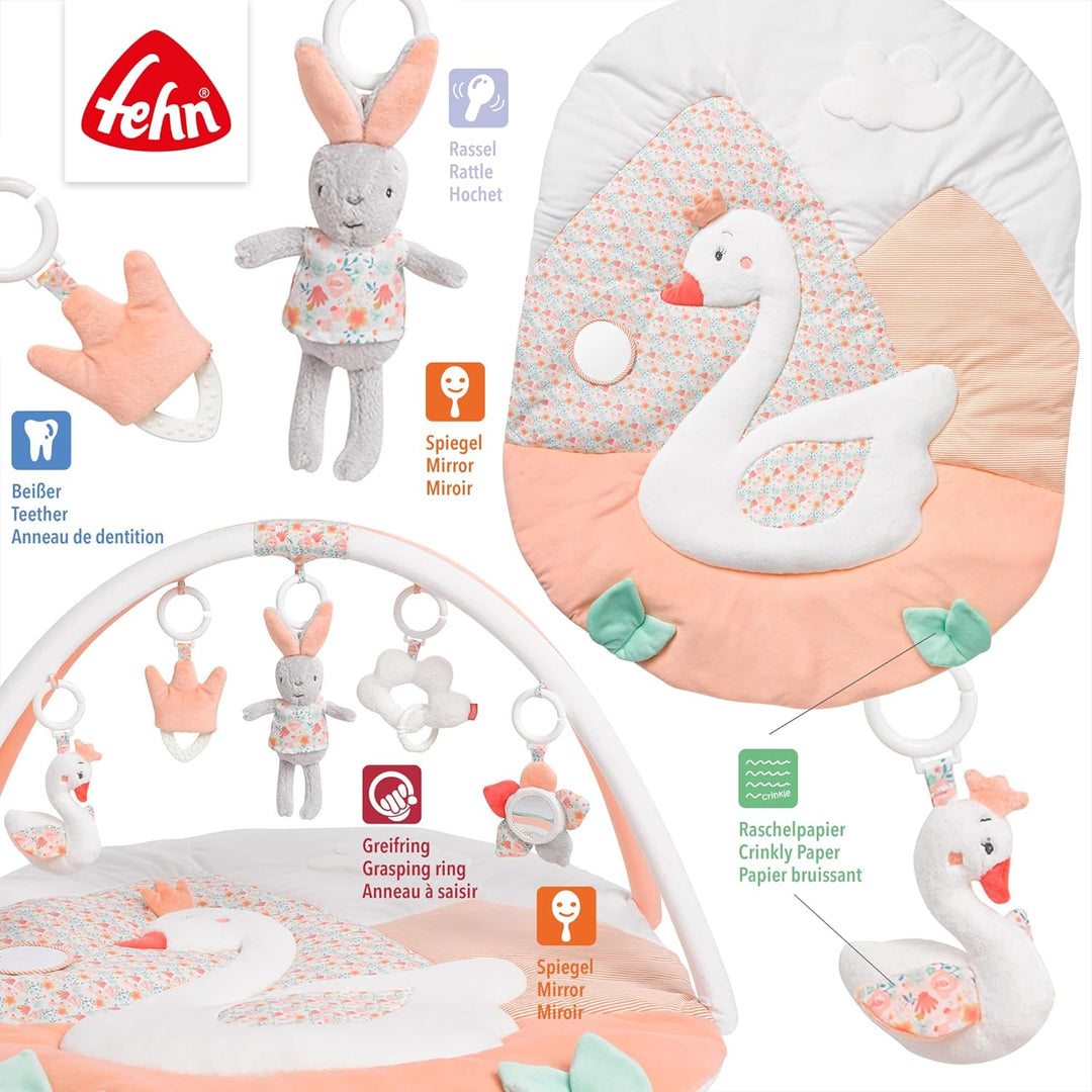 Fehn 062144 3-D-Activity-Decke Schwanensee | Spielbogen mit 5 abnehmbaren Spielzeugen für Babys Spie