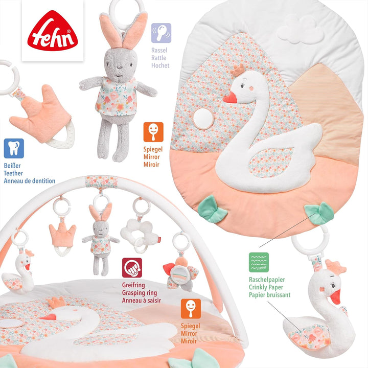 Fehn 062144 3-D-Activity-Decke Schwanensee | Spielbogen mit 5 abnehmbaren Spielzeugen für Babys Spie