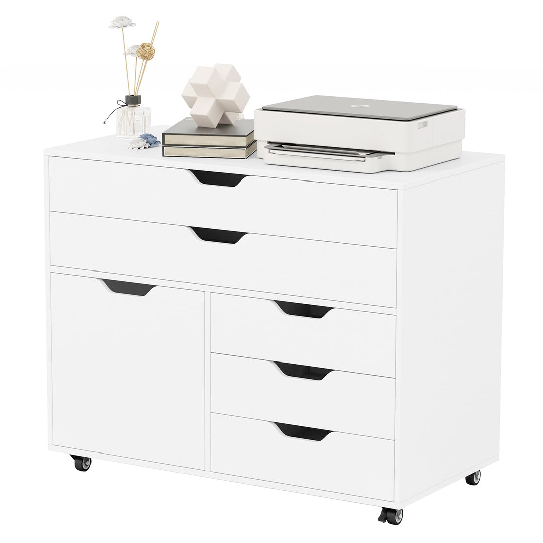 GOPLUS Aktenschrank mit 5 Schubladen, Mobile Kommode mit Seitenschrank & 5 Rollen, Rollbarer Bürosch