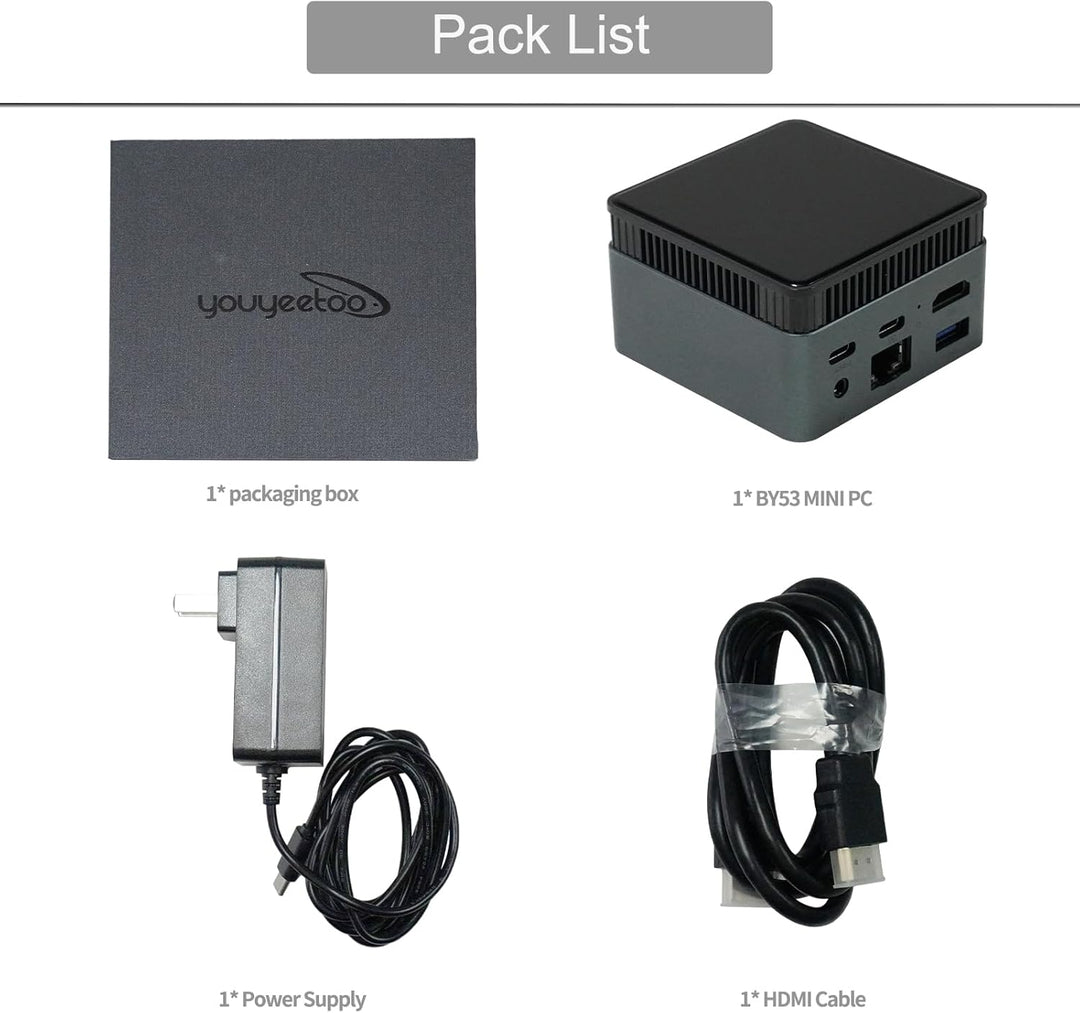youyeetoo BY53 Mini PC, Intel N150 CPU - up to 3.6GHz, 12GB LPDDR5 4800MHz RAM, 0GB - 512GB M.2 NVME