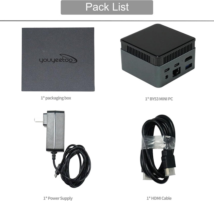 youyeetoo BY53 Mini PC, Intel N150 CPU - up to 3.6GHz, 12GB LPDDR5 4800MHz RAM, 0GB - 512GB M.2 NVME