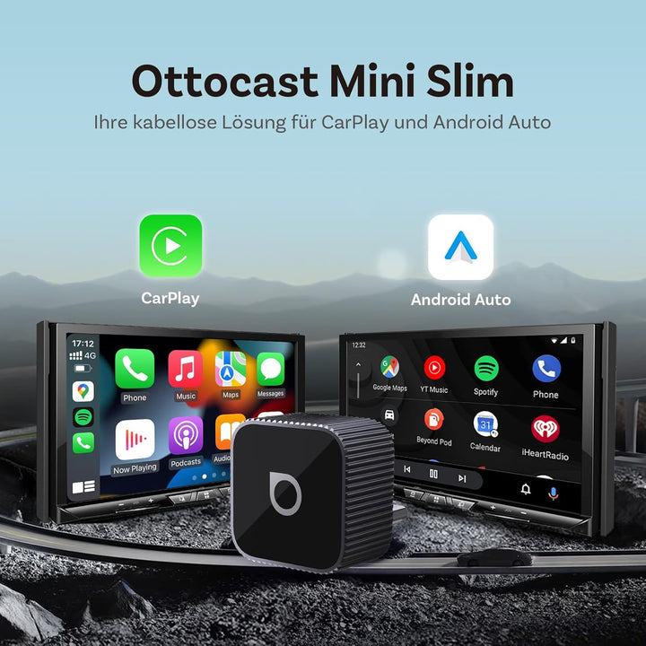 2026 Verbesserter OTTOCAST Mini Slim (USB-C Edition), 2-in-1 Wireless CarPlay & Android Auto Adapter