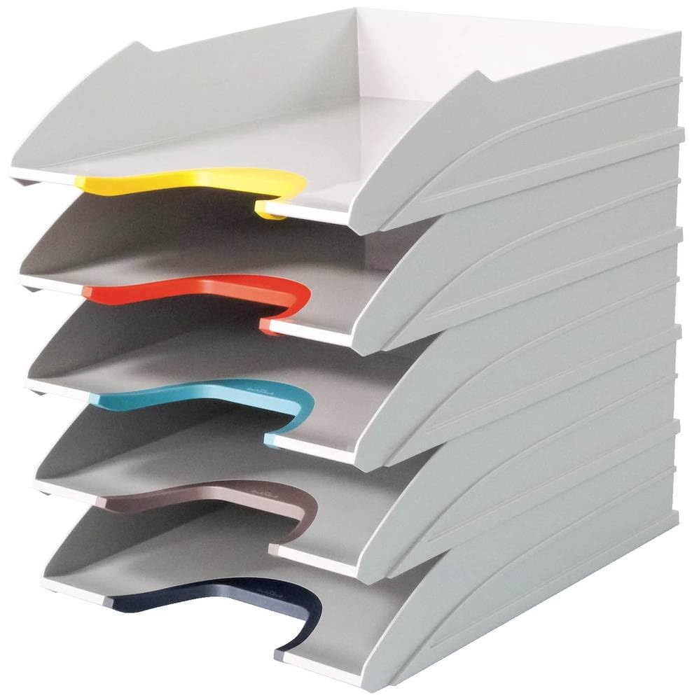 Durable Briefablage A4 (Varicolor Mix) Ablagesystem mit 5 Fächern, weiss mit farbigen Griffzonen, 77