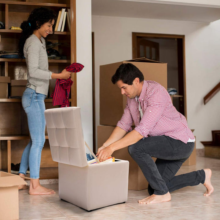 GIANTEX Sitzhocker mit Stauraum, Sitzwürfel Sitzbox auS PU, Sitztruhe Sitzcube Aufbewahrungsbox Fuss