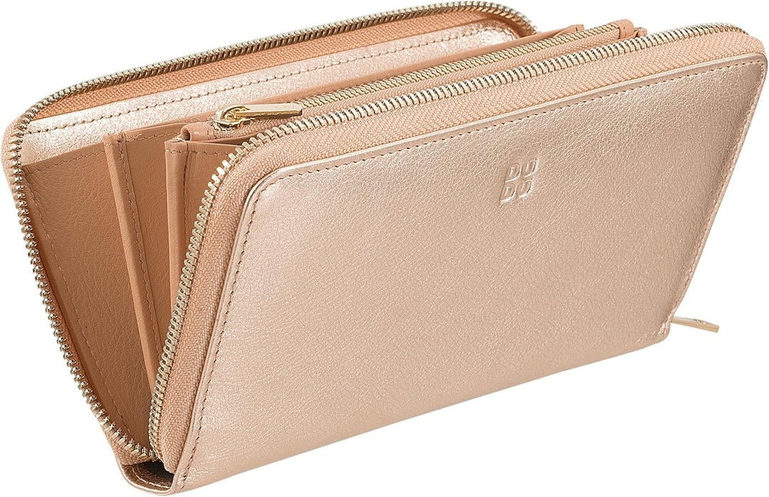 DUDU Grosse Bunte Damenbrieftasche RFID in echtem Leder mit Rundum - Reissverschluss Ballerina, Ball