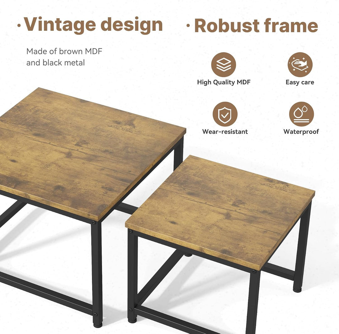 Hawthyhome wohnzimmertisch aus Holz mit Metallrahmen, Quadratisch couchtisch 2er Set & Moderner Beis