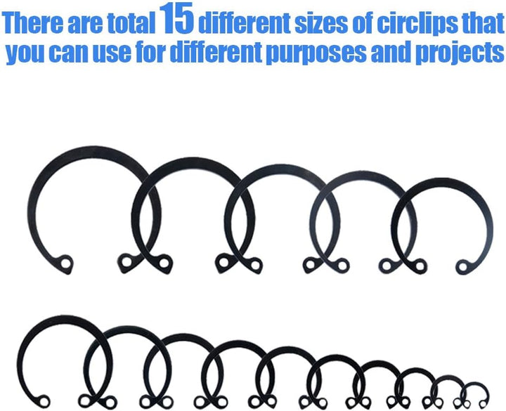 Glarks 150 Stück 15 Grössen metrische Legierung Stahl Interne Sicherungsringe Sicherungsring Sortime