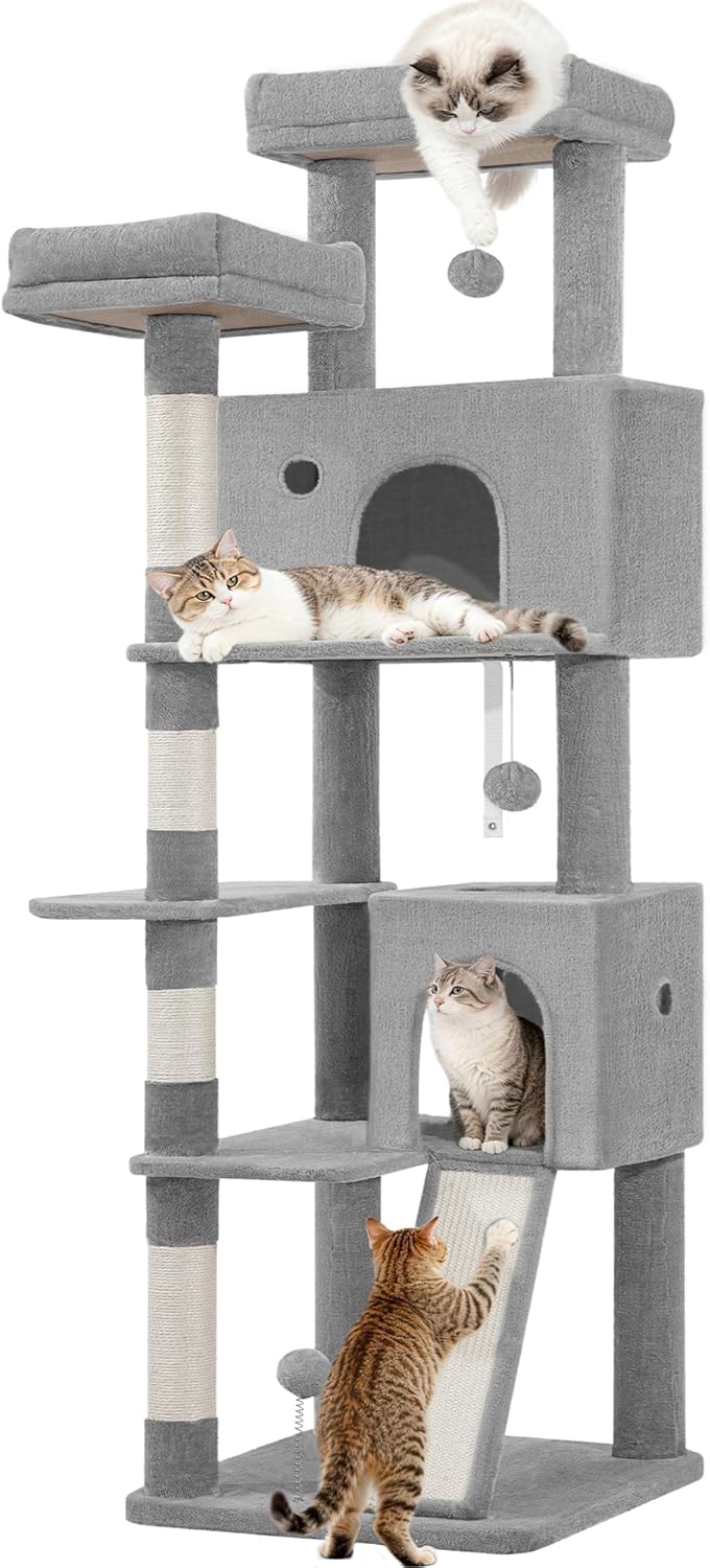 Kratzbaum 178 cm, Katzenbaum Gross, Kratzbaum Grosse Katzen Stabil mit Kratzsäulen, Kratzbrett, 2 Be
